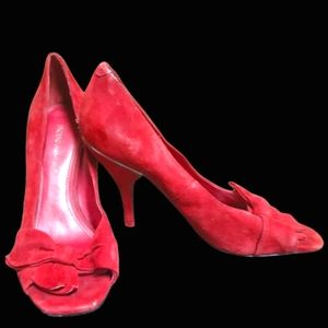 Red peep toe heels.